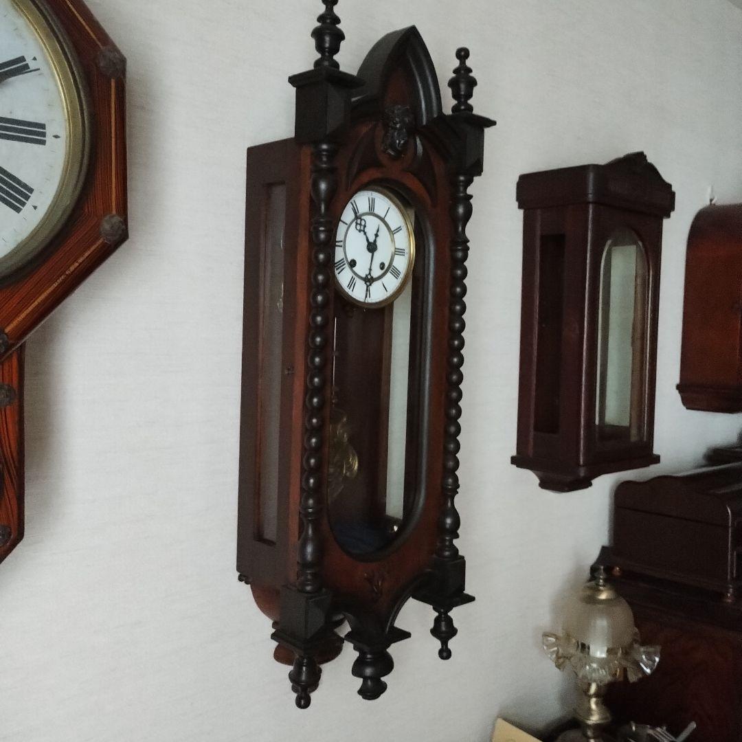 ナ*ナ様 掛時計　３面ガラス　巻き鍵付き　柱時計 　ゼンマイ式