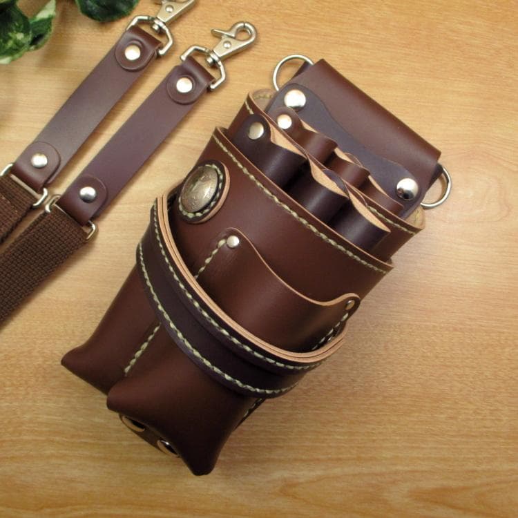 ブラウン　６丁(バリカン用ポケット)本革シザーケース　SCA-241/CBA