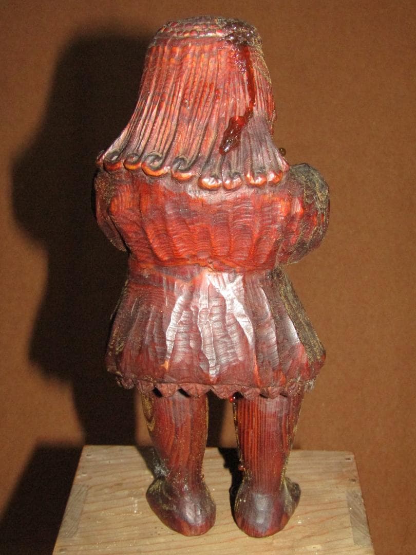 木彫 肥松 義法仙人 北京・美信刀 20cm 木箱付 仏教美術】