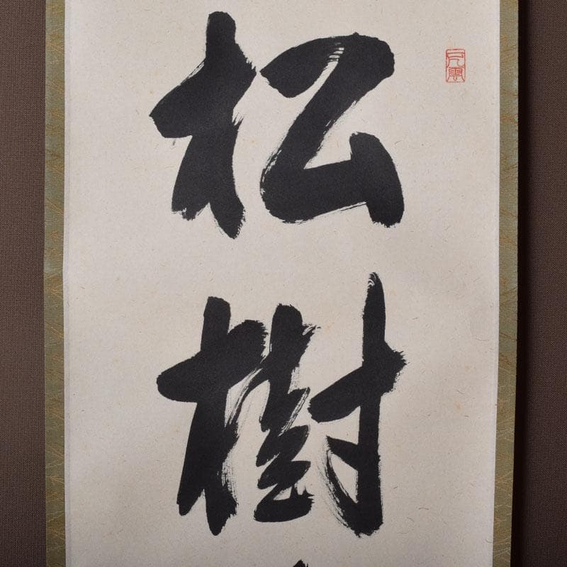 掛軸 前大徳寺 三玄院 長谷川大真筆 一行書 松樹千年翠 共箱 C 8464A