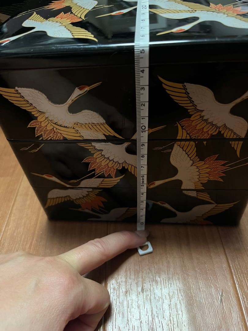 重箱 鶴と扇の装飾、3個セット