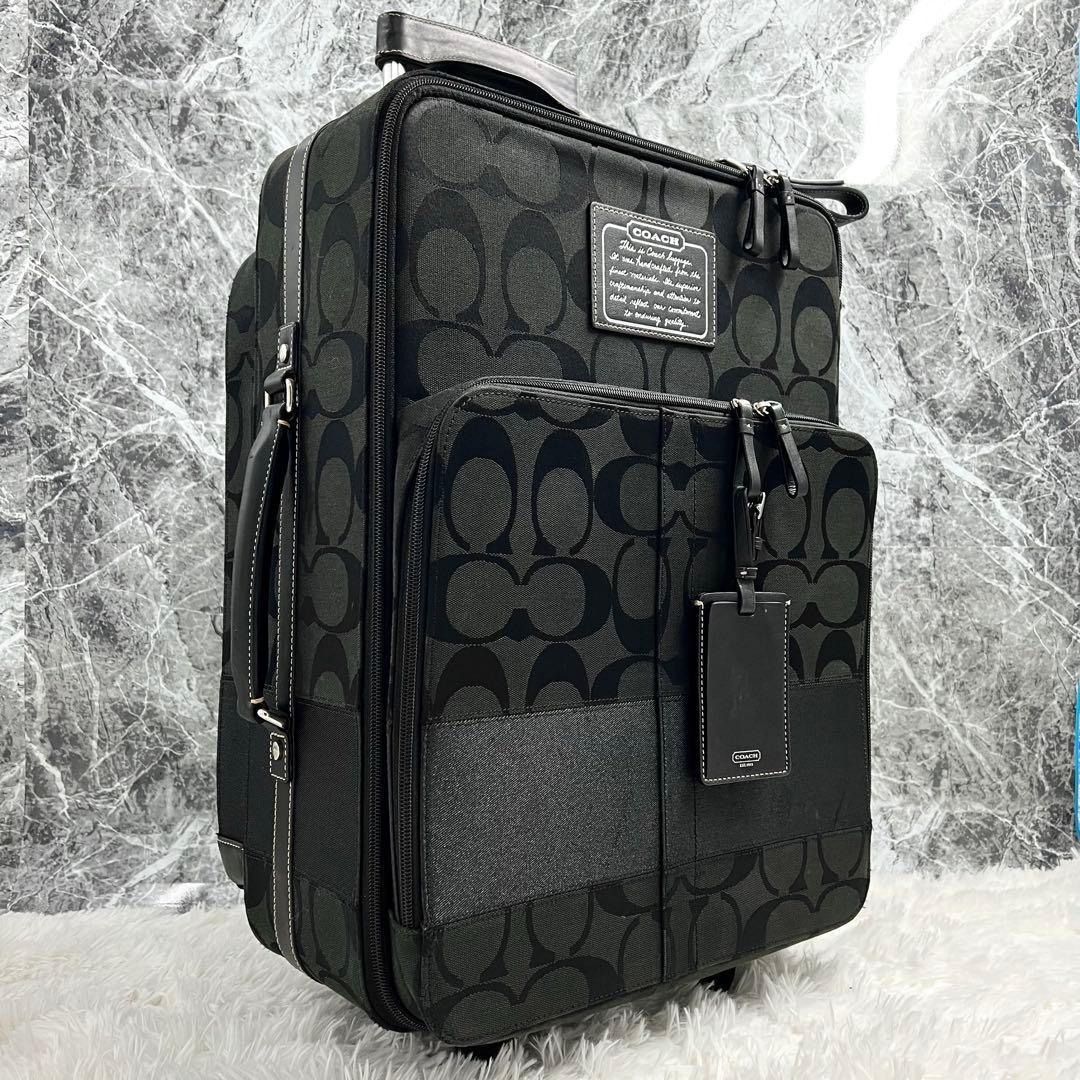 コーチ キャリーケース シグネチャー キャンバス 黒 ロゴレザー 旅行 出張