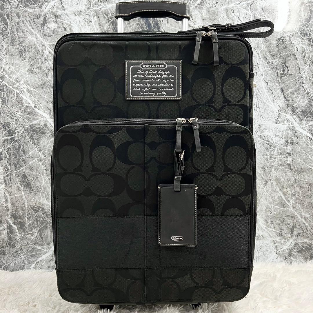 コーチ キャリーケース シグネチャー キャンバス 黒 ロゴレザー 旅行 出張