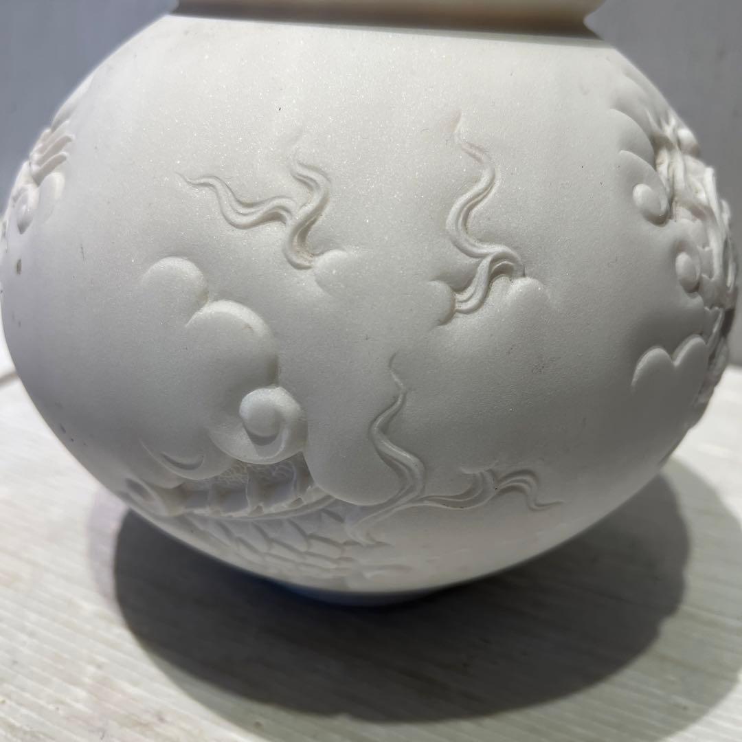 白 大理石 ドラゴン 彫刻 オブジェ 花器 壺 インテリア 希少