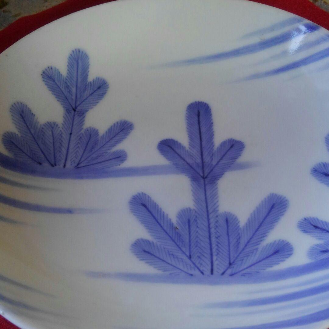 江戸後期鍋島 若松染付5寸皿 無傷 鍋島焼染付5寸