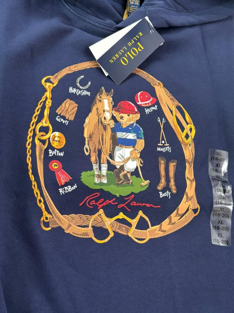 今季新品ラルフローレンスウェットポロベア パーカー紺色　ボーイズLX170