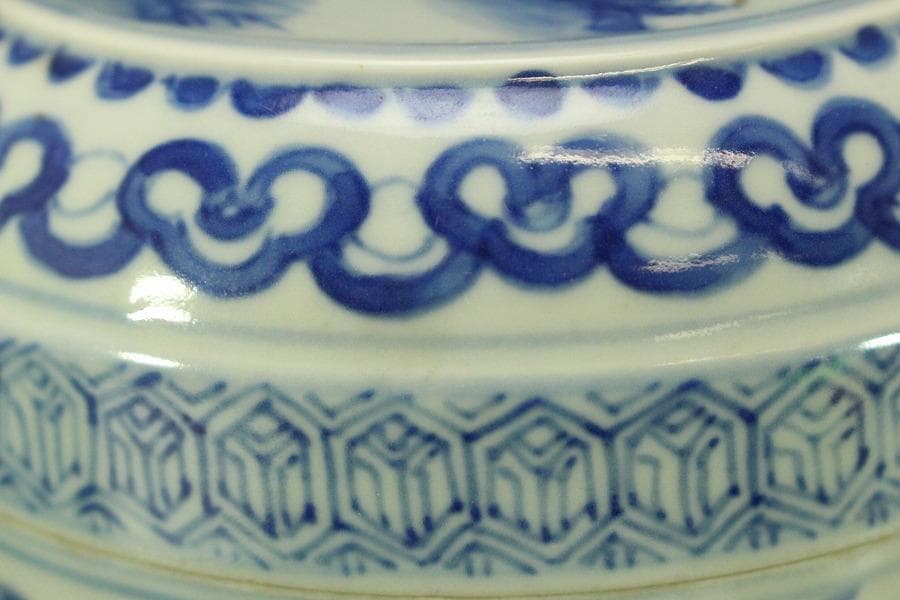 中国美術 青花 人物画 丸段重(LC827)