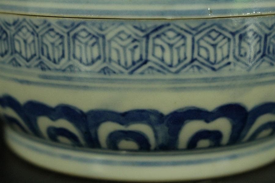 中国美術 青花 人物画 丸段重(LC827)