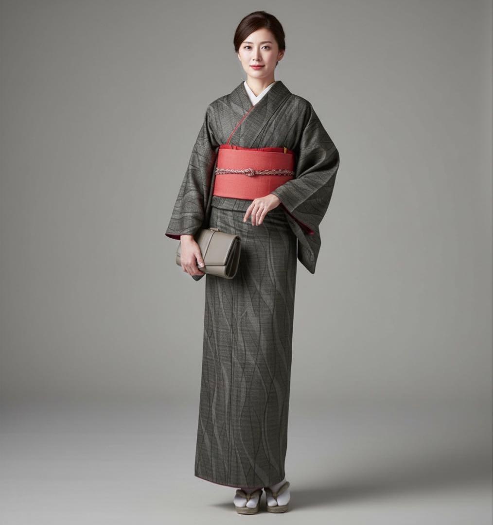 未使用 トールサイズ】絞 青海紋 作家物 結城紬 袷 裄丈70.5 身丈170