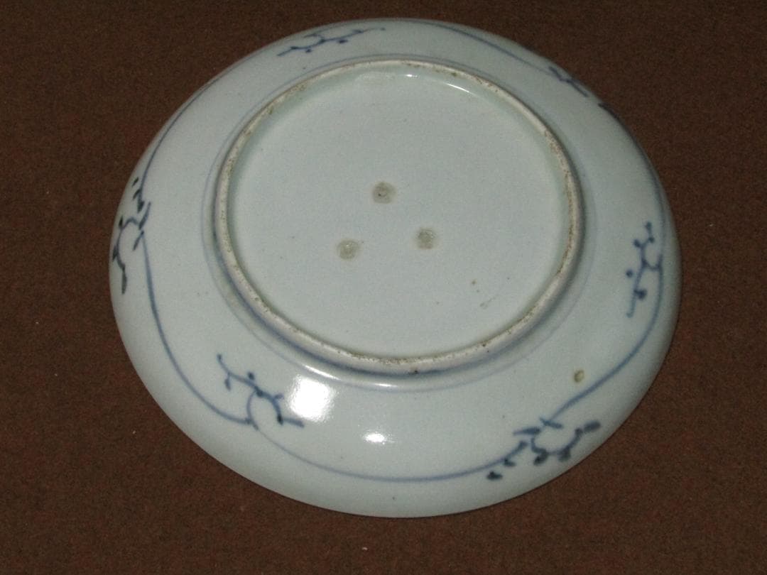 珍品！【染付 墨弾き 松竹梅図 六寸皿 七枚 江戸時代】古伊万里