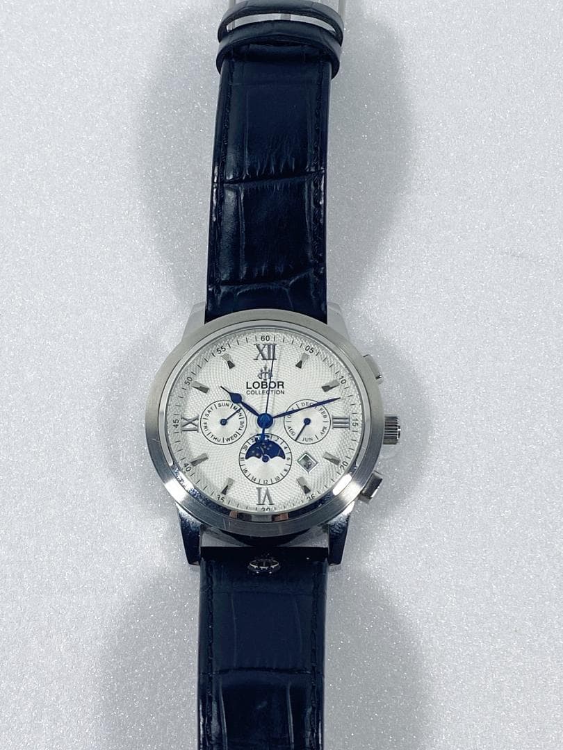 LOBOR 腕時計 男女兼用 ムーンフェイズ シルバー ネイビー