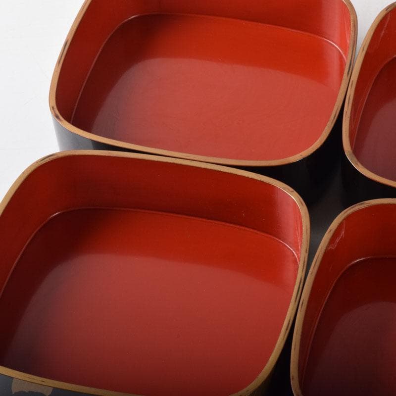 輪島塗　漆塗　草蒔絵　四段重箱　時代箱付　C　7535