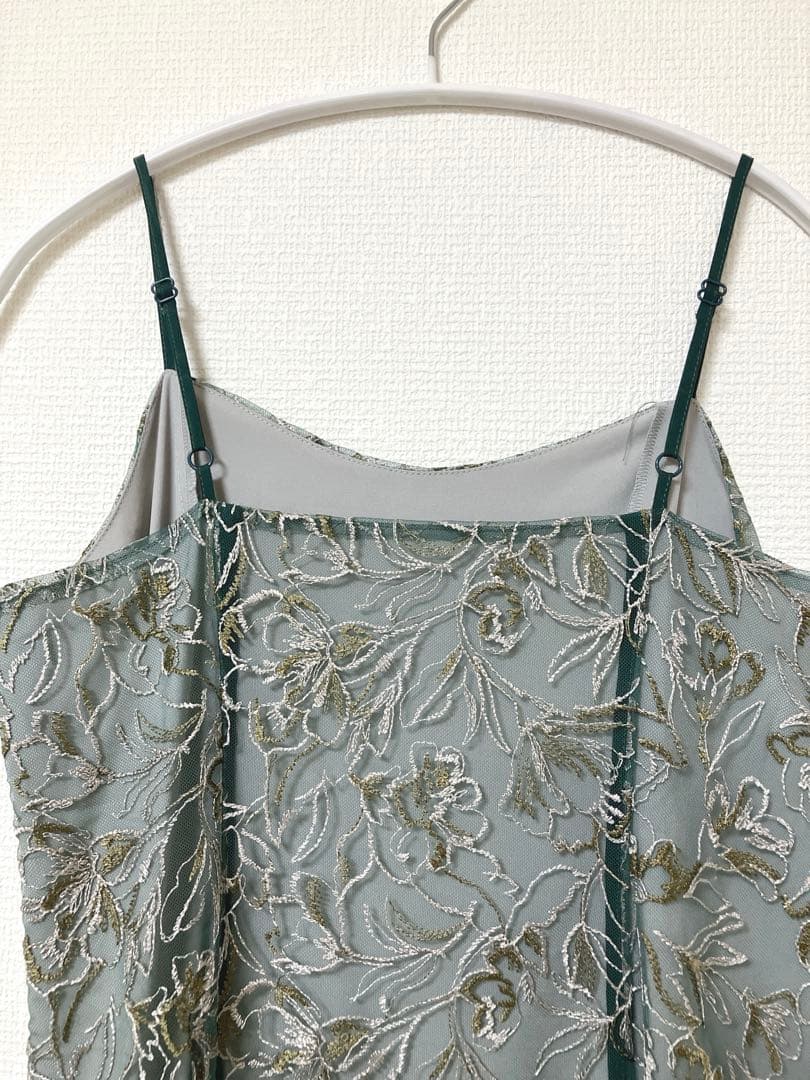 美品　人気　カナ　花柄刺繍 レースボレロ キャミワンピース ２点セット　グリーン