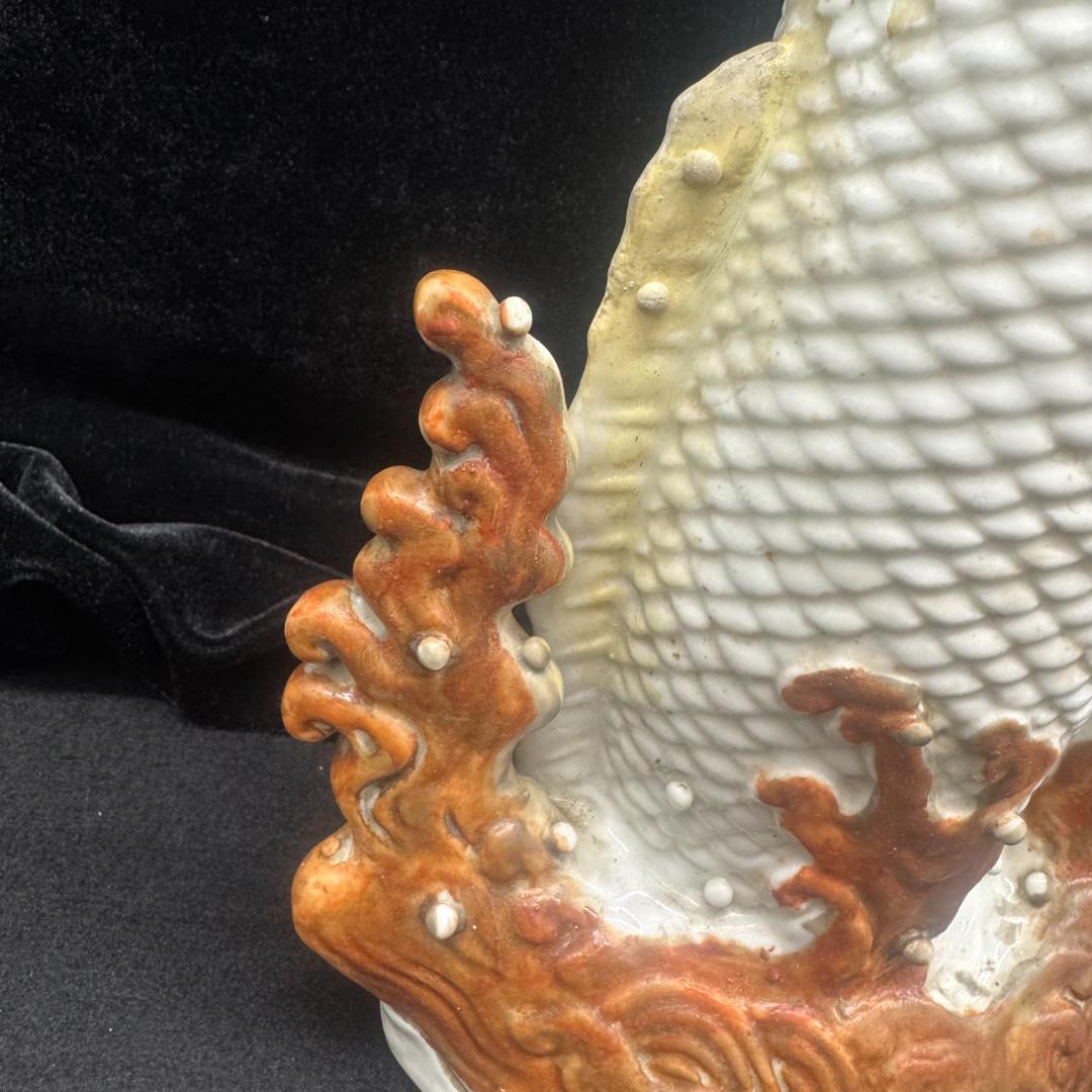 平戸焼 鯉 滝登り　平戸　花瓶 時代物 骨董古美術 30cm