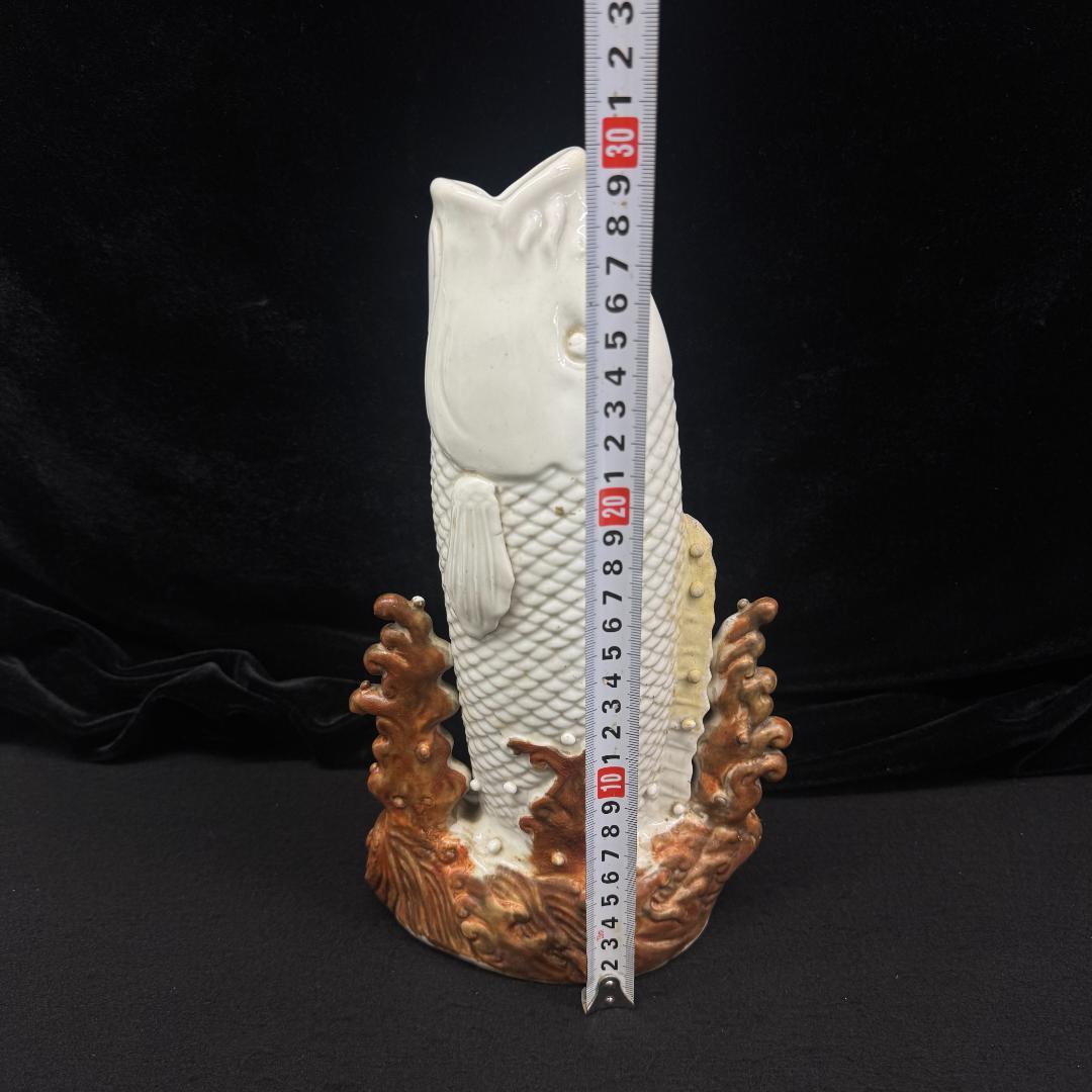 平戸焼 鯉 滝登り　平戸　花瓶 時代物 骨董古美術 30cm