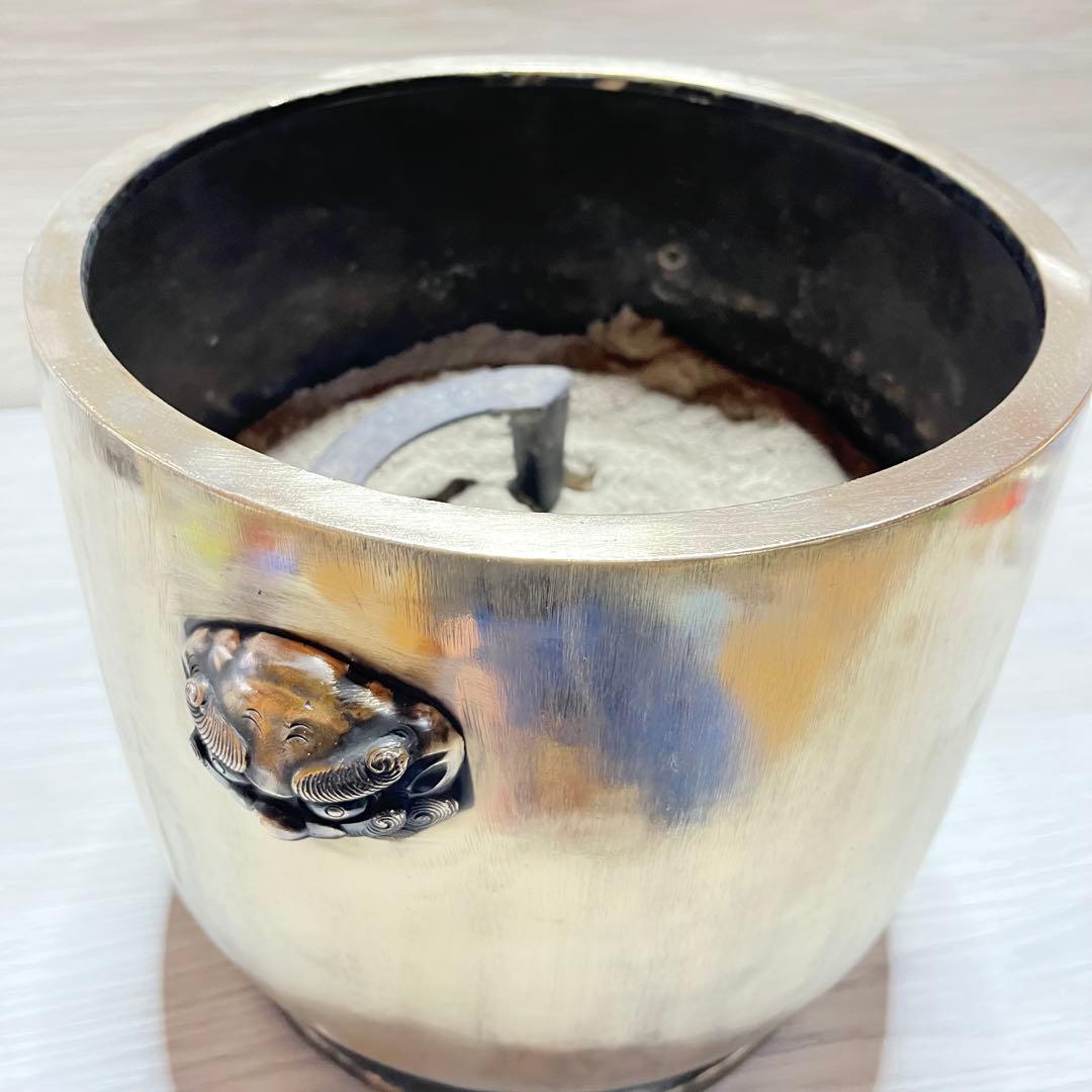 真鍮製火鉢 獅子頭取手