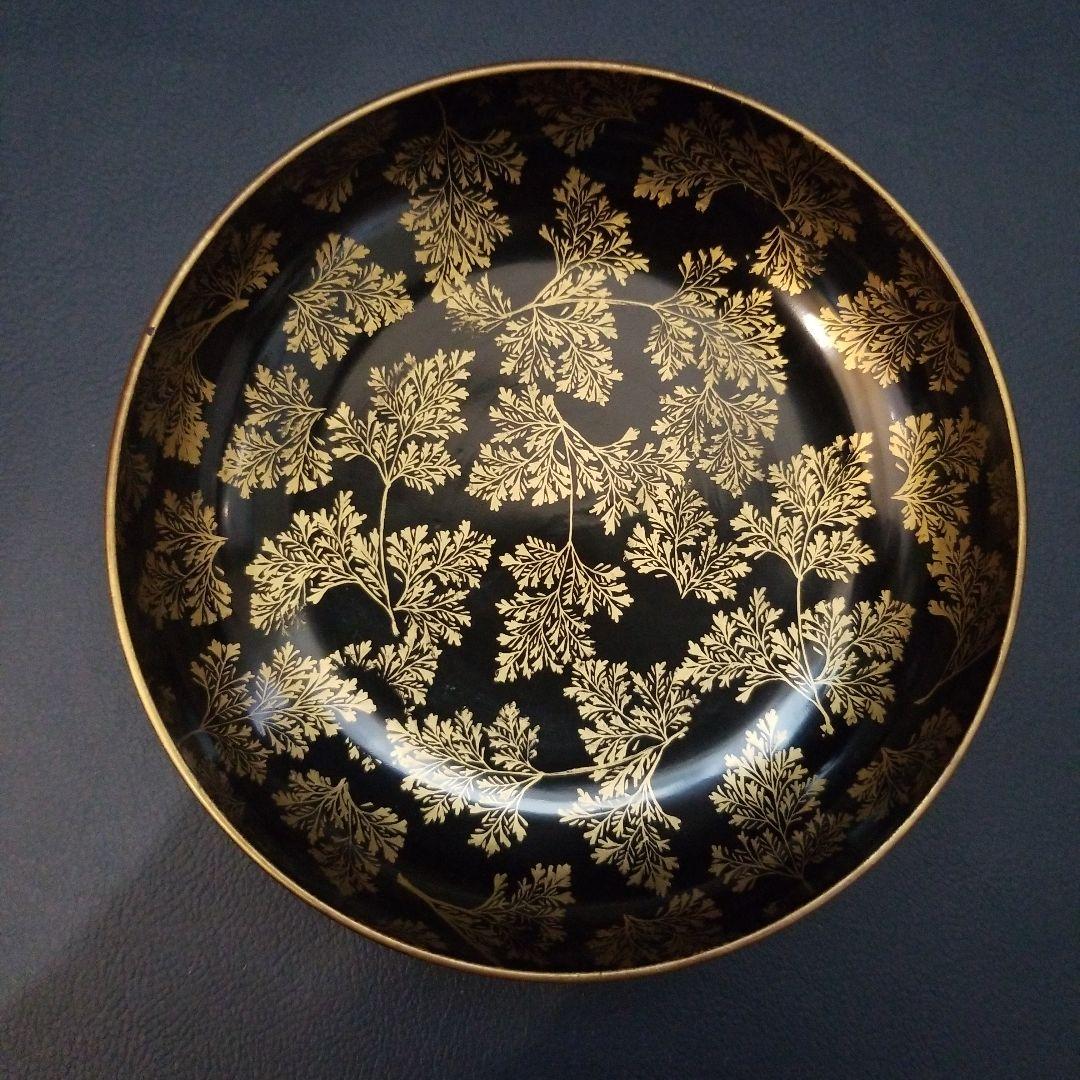 時代輪島塗 黒漆 シダ金蒔絵 小皿 銘々皿 4枚