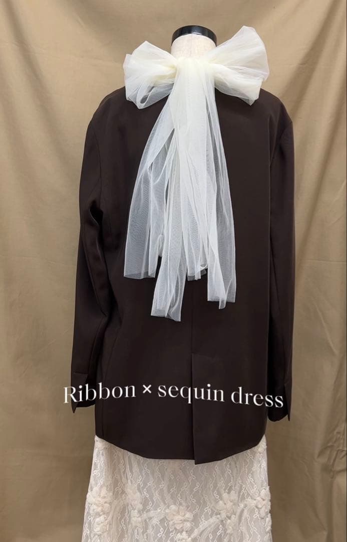 ドリードール リボン×スパンコールドレス エクリュ ウェディング