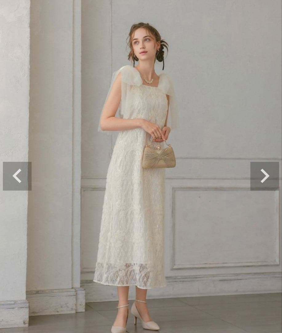 ドリードール リボン×スパンコールドレス エクリュ ウェディング