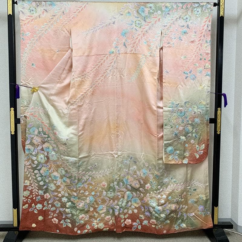 412z5☆振袖 銀通し 辻が花文様 バチ衿 落款 作家物☆美品 成人