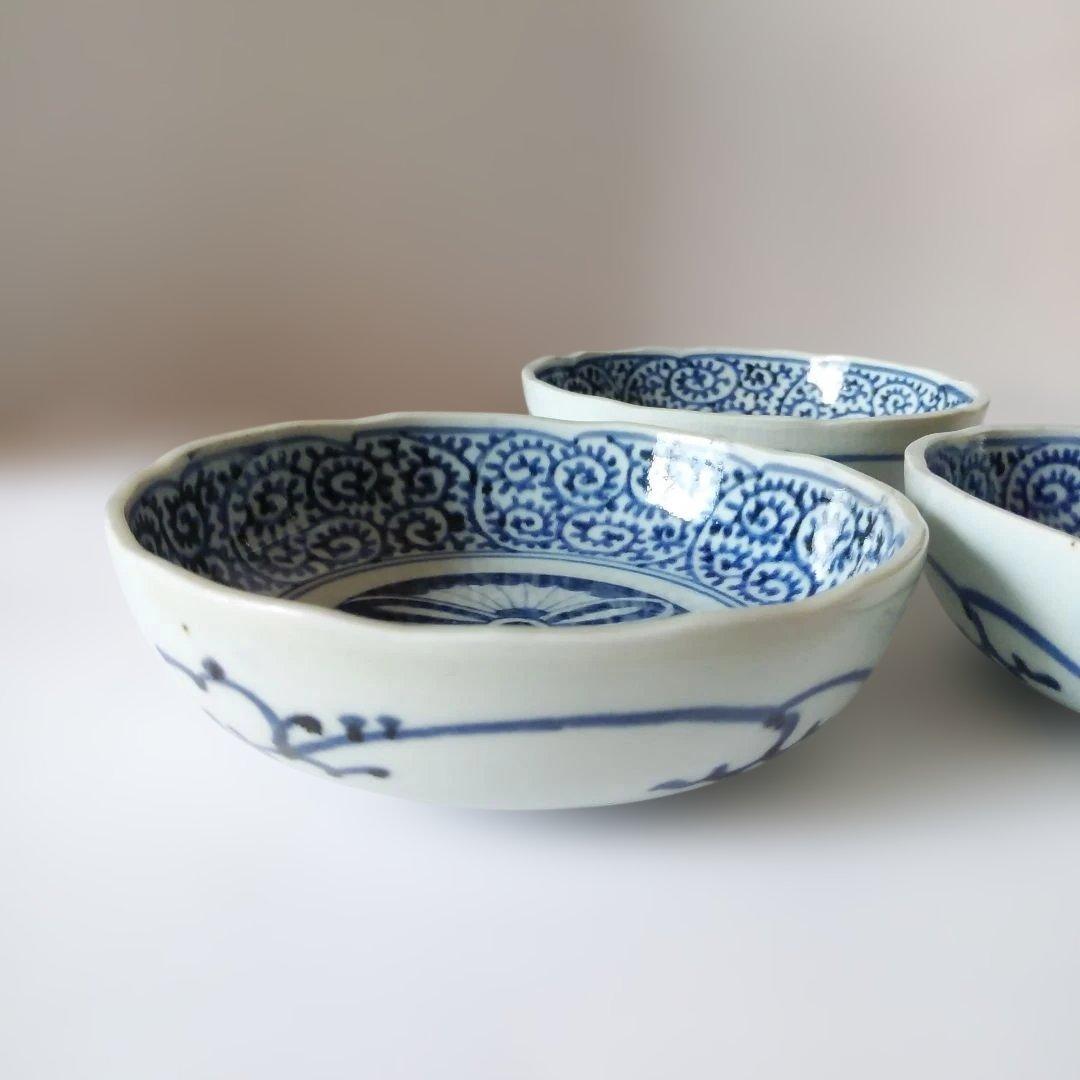 古伊万里 染付 蛸唐草文皿 三客 なます皿 くらわんか 筒江窯 アンティーク