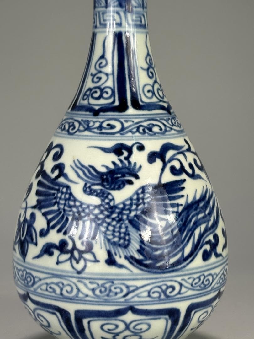 青花鳳凰文花瓶　染付花瓶　花器　華道具　花入　唐物