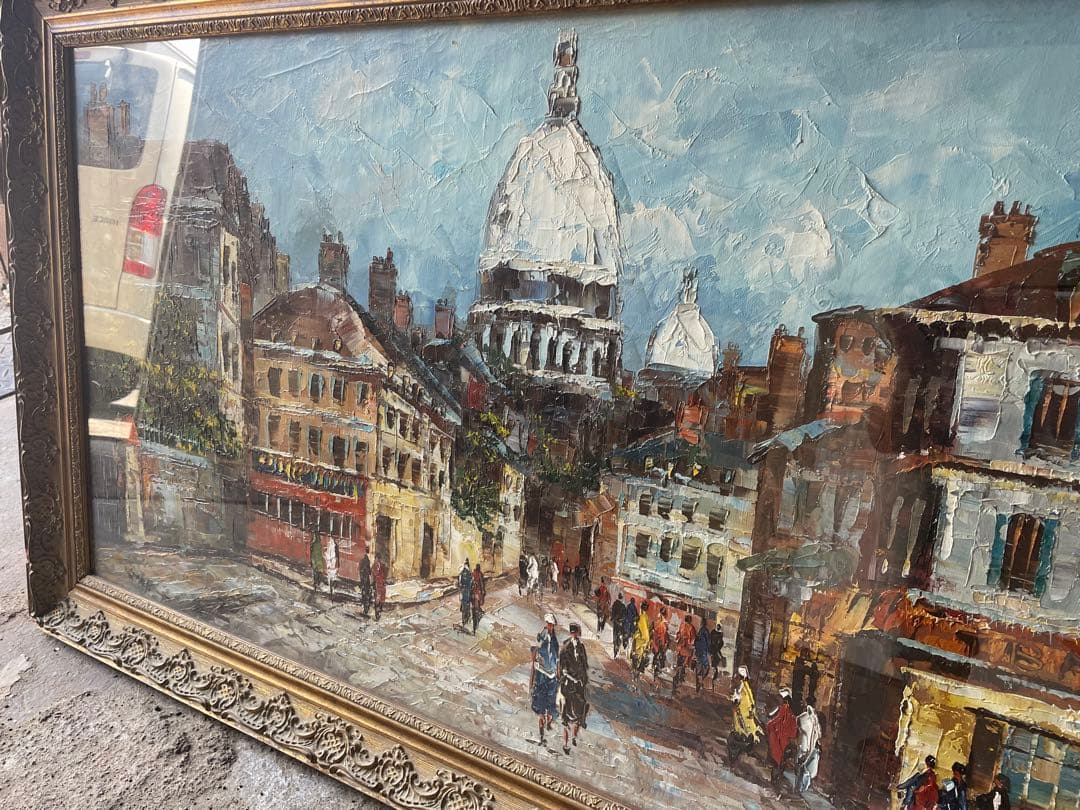 値引き 都市風景の油彩画 130×72センチ　大きめのキャンバス