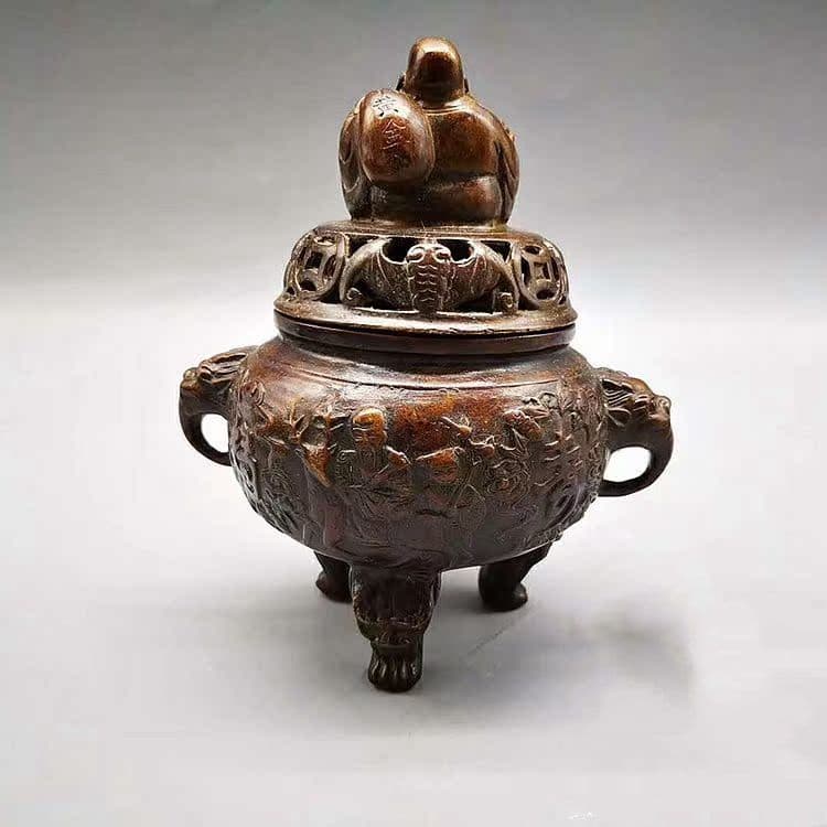 銅 細工 福禄寿弥勒仏薫香炉 茶室香炉 書斎 開運風水 招財装飾品 工芸品 置物