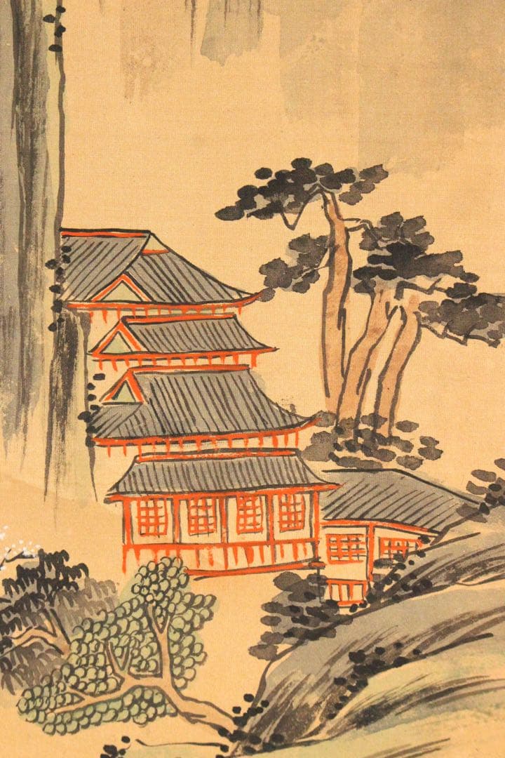 No5238 掛軸 倉山画院 山水図 絹本着色 唐物 中国画 古美術 送料無料