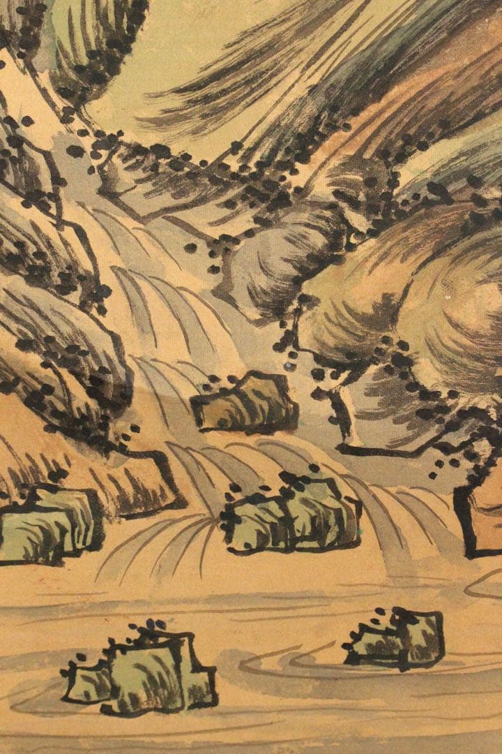 No5238 掛軸 倉山画院 山水図 絹本着色 唐物 中国画 古美術 送料無料