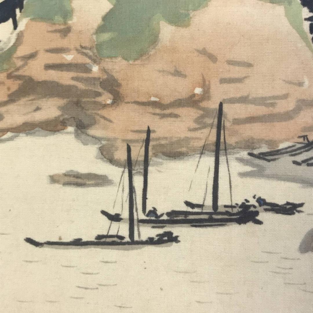 【複製】川合玉堂/漁村風景図/工芸品/山水図/横物/掛軸/名家伝来/AD-714