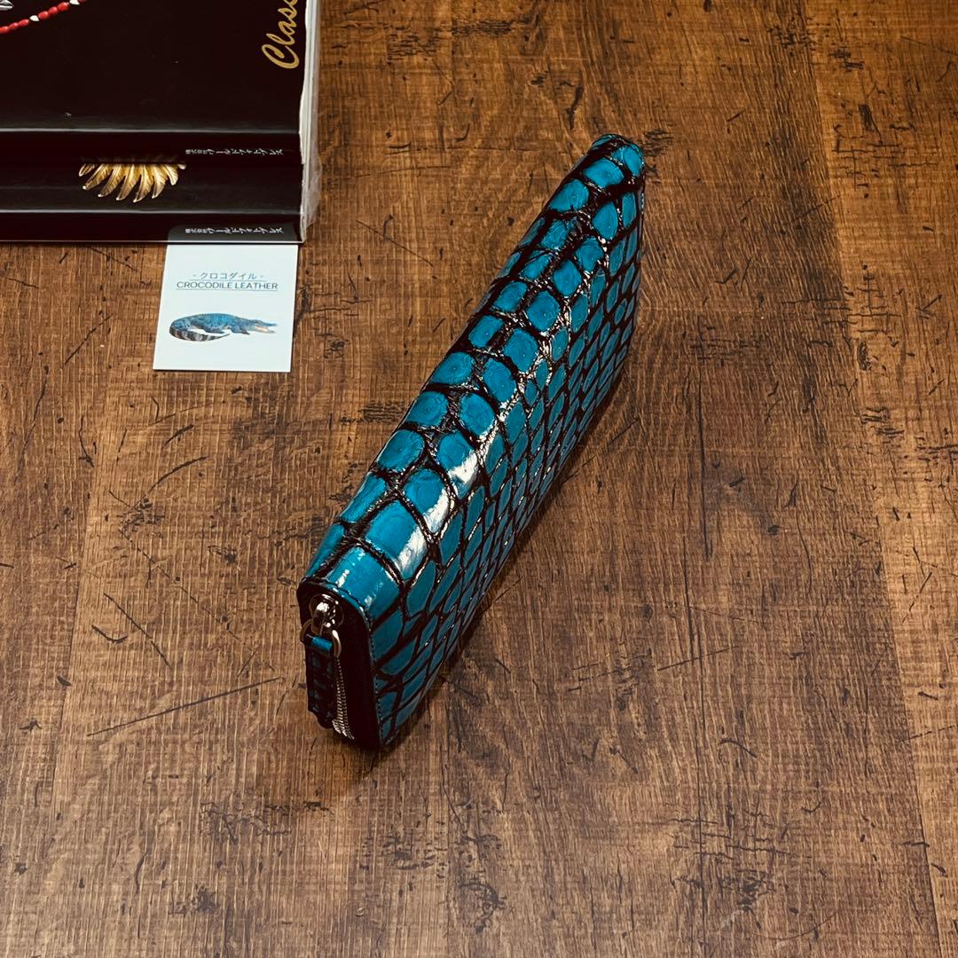 実物撮影 一枚革 クロコダイル メンズ長財布 ラウンドファスナー 新品 未使用