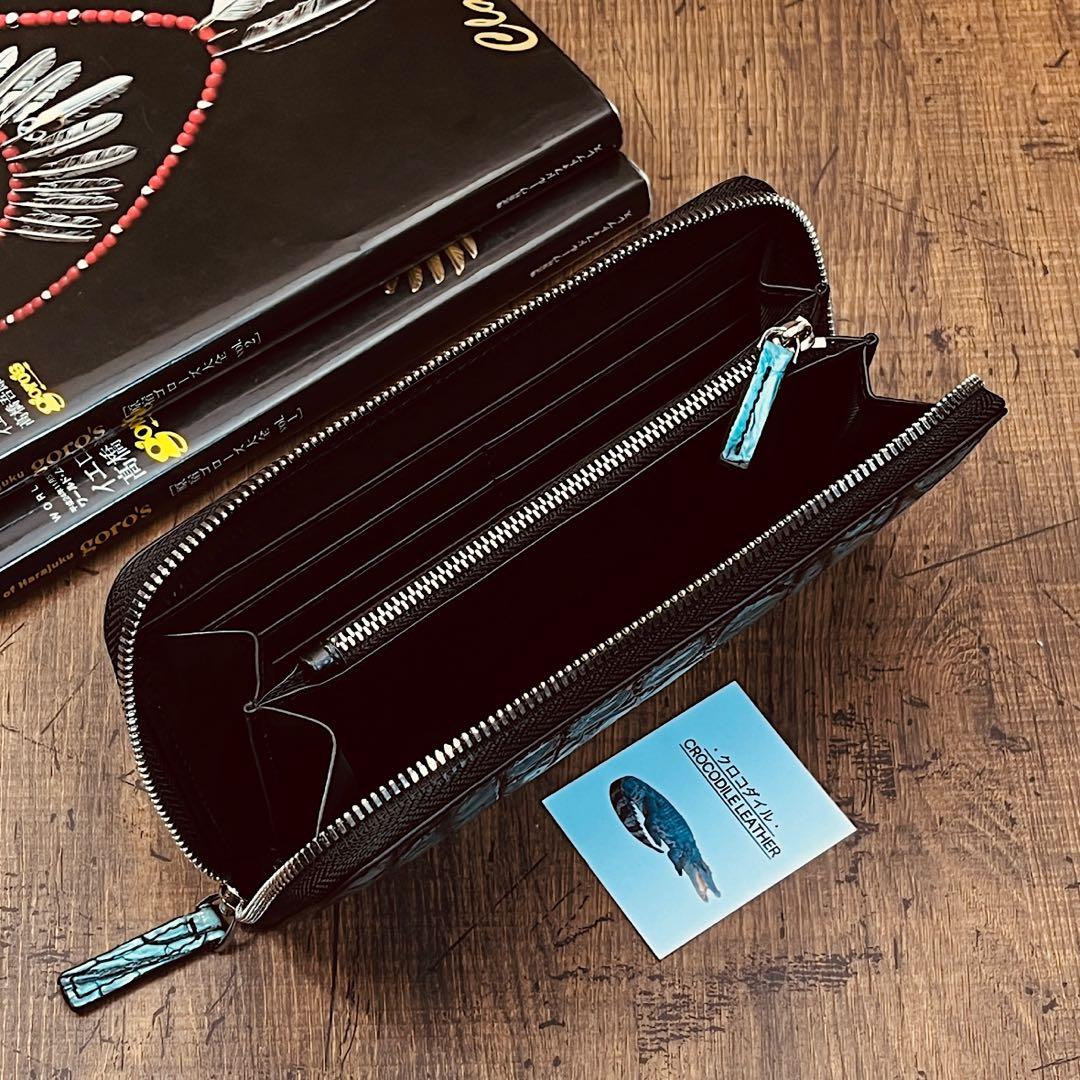 実物撮影 一枚革 クロコダイル メンズ長財布 ラウンドファスナー 新品 未使用