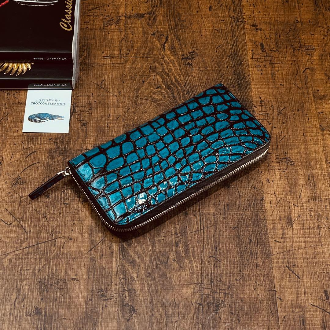 実物撮影 一枚革 クロコダイル メンズ長財布 ラウンドファスナー 新品 未使用