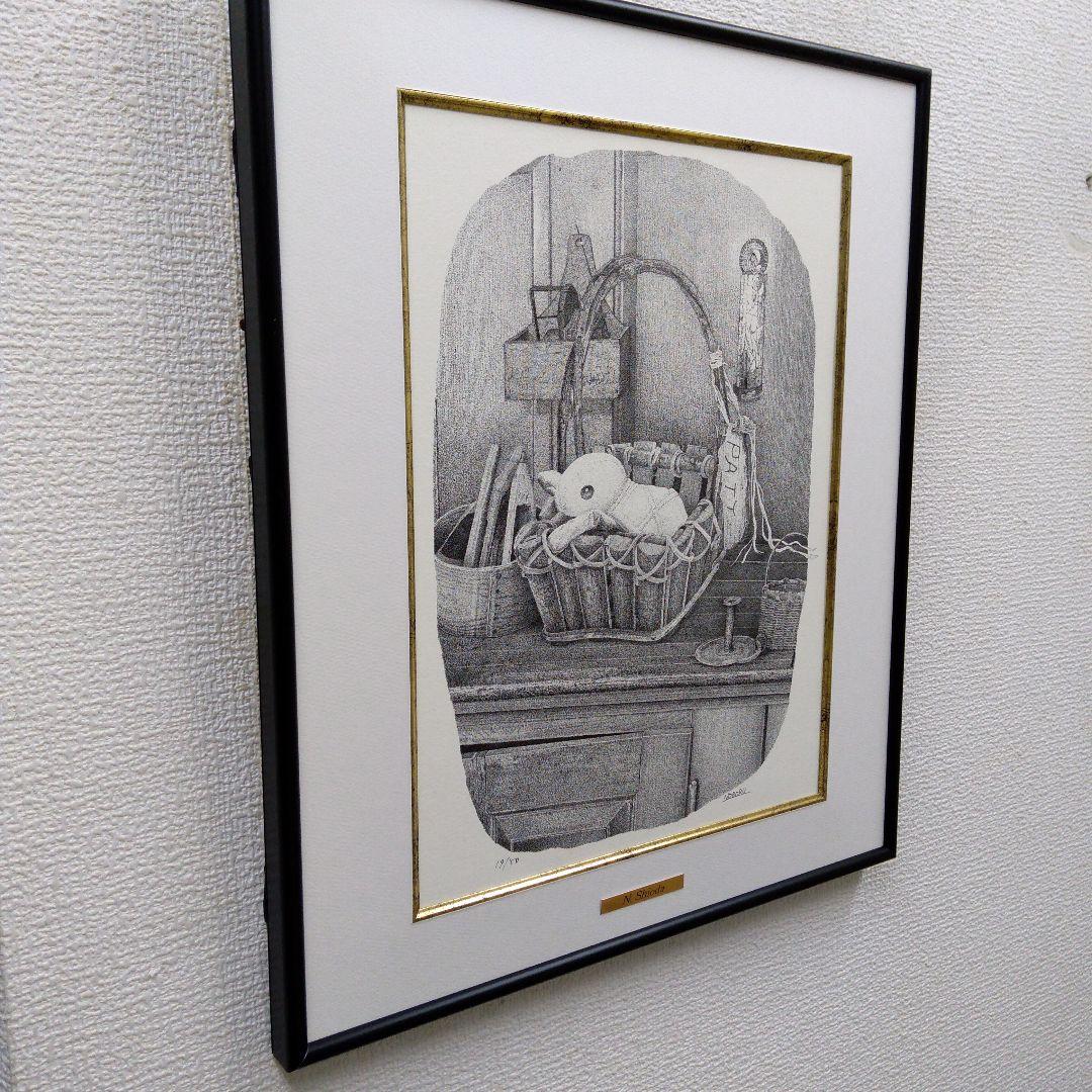 版画　立て　特寸法　点描画　パーティー　塩田　登　額装仕上げ品