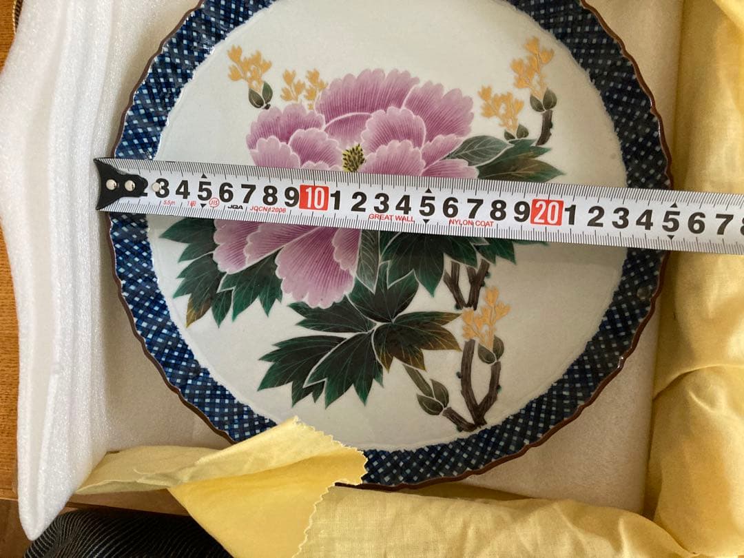 今だけセール！値下げ！九谷焼 色絵 牡丹図 節皿 武腰泰山 共箱入