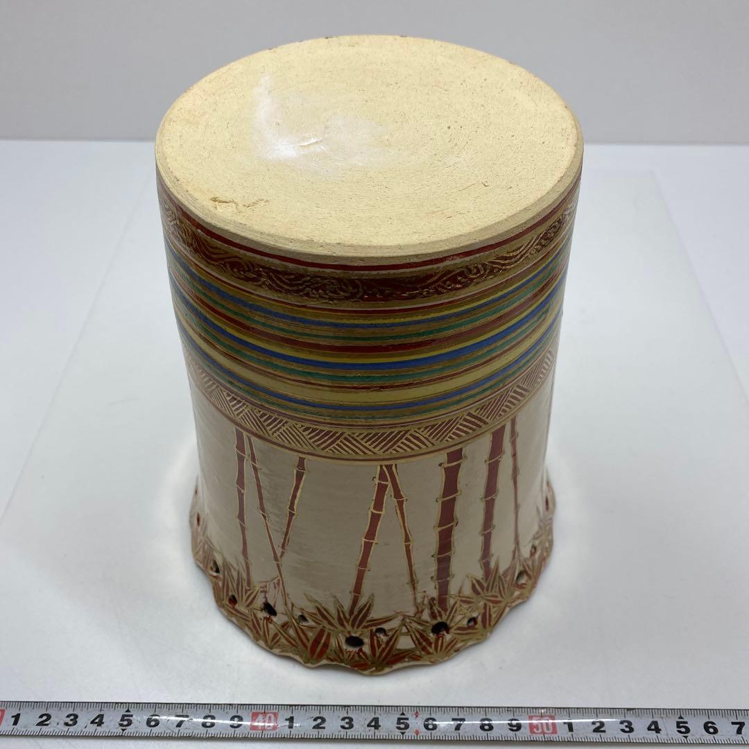 佐久間芳丘　出来良　朱竹絵水指　共箱　高さ18.2㎝ 東Y7-0115☆2F