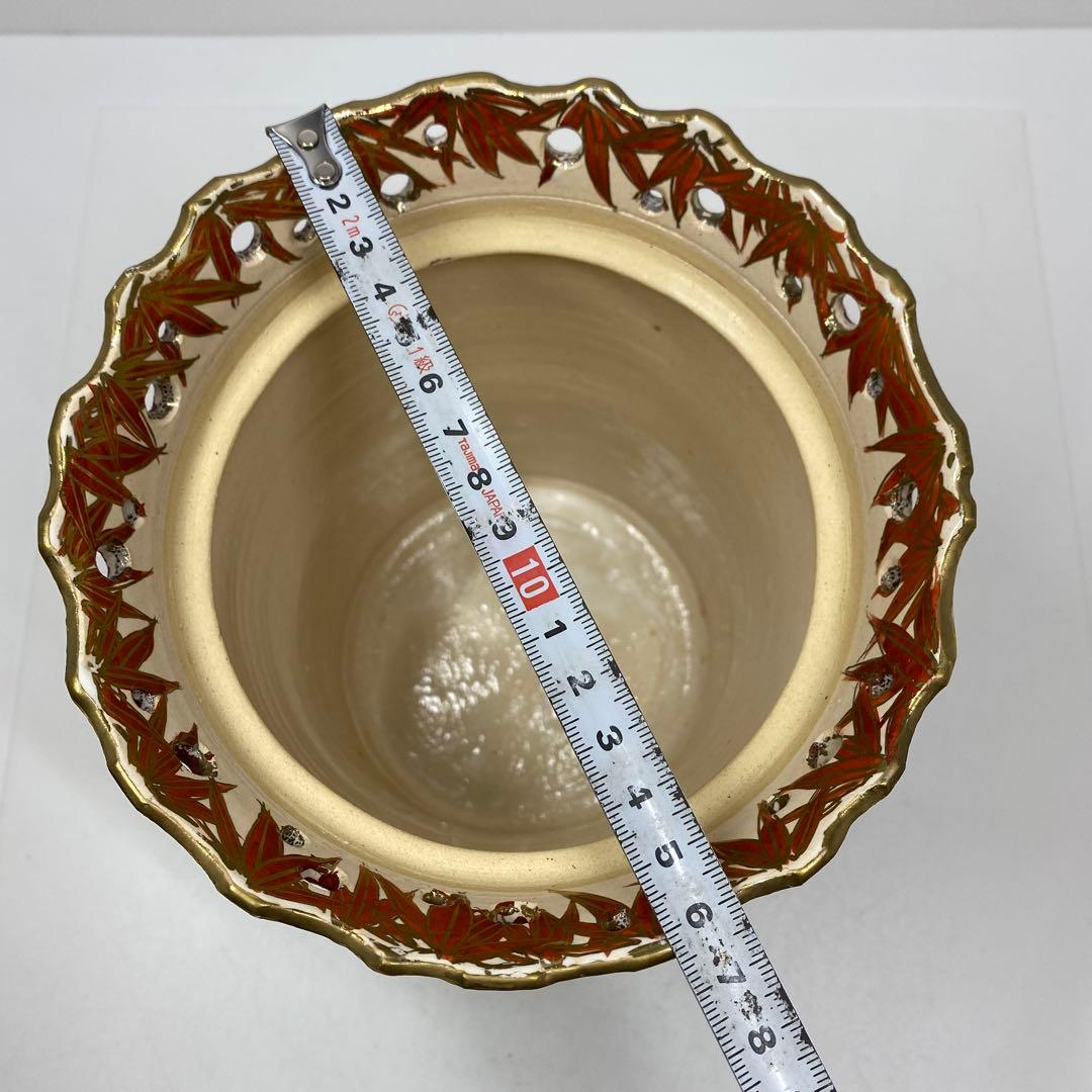 佐久間芳丘　出来良　朱竹絵水指　共箱　高さ18.2㎝ 東Y7-0115☆2F