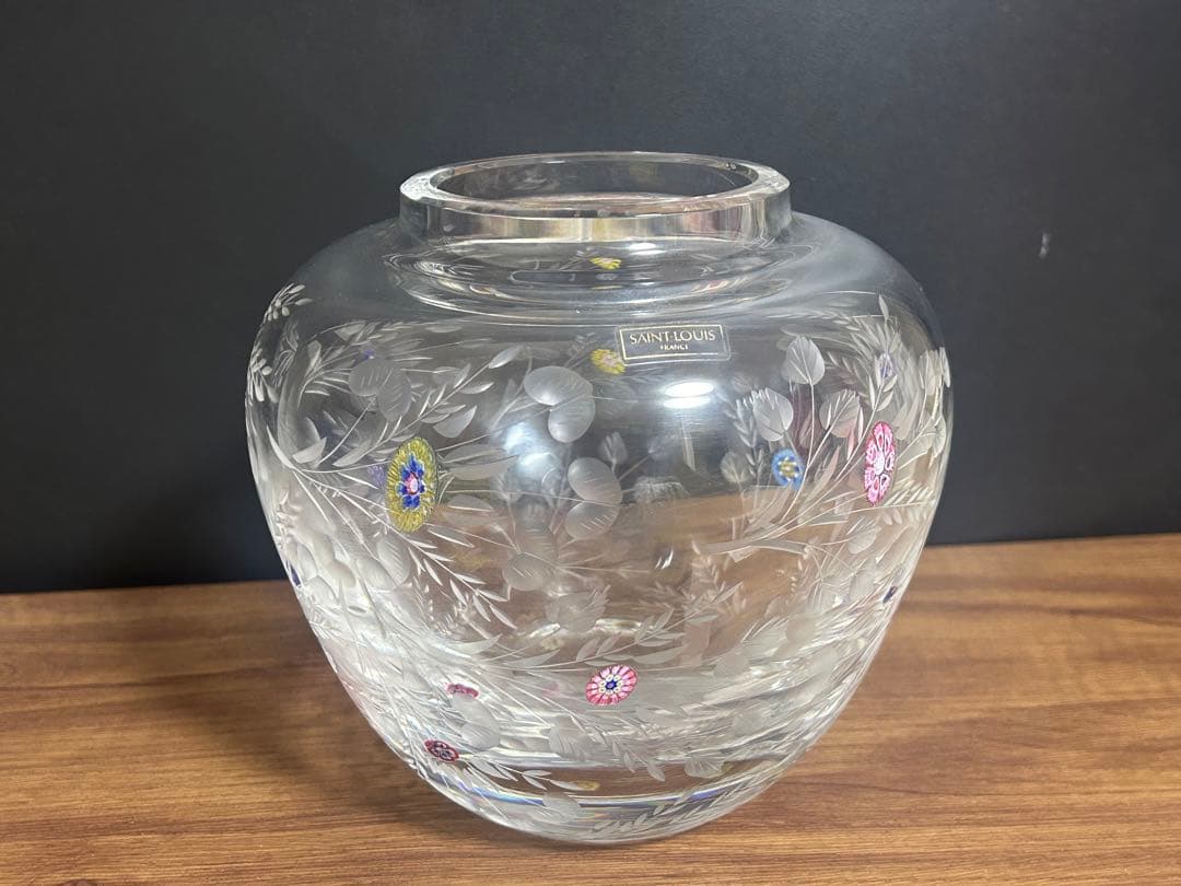 サンルイ 高級シリーズ ボッティチェリ ミルフィオリ グラヴィールカット 花瓶 サンルイ 高級シリーズ ボッティチェリ ミルフィオリ グラヴィール