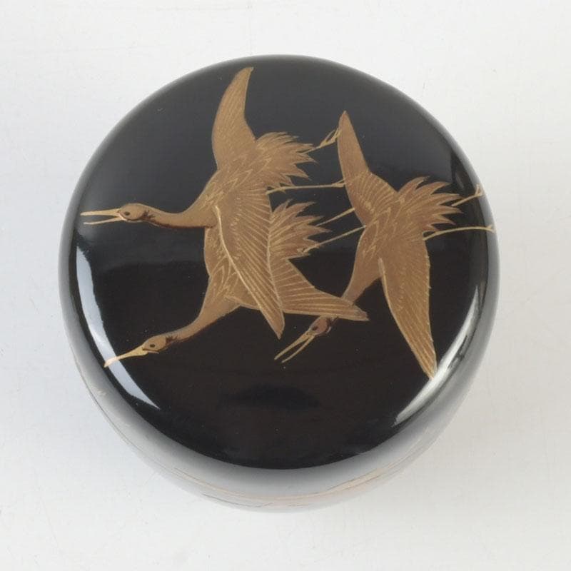 茶道具 黒漆 鳥蒔絵 棗 銘「千歳」 裏千家十一代玄々斎極め箱 V 9787