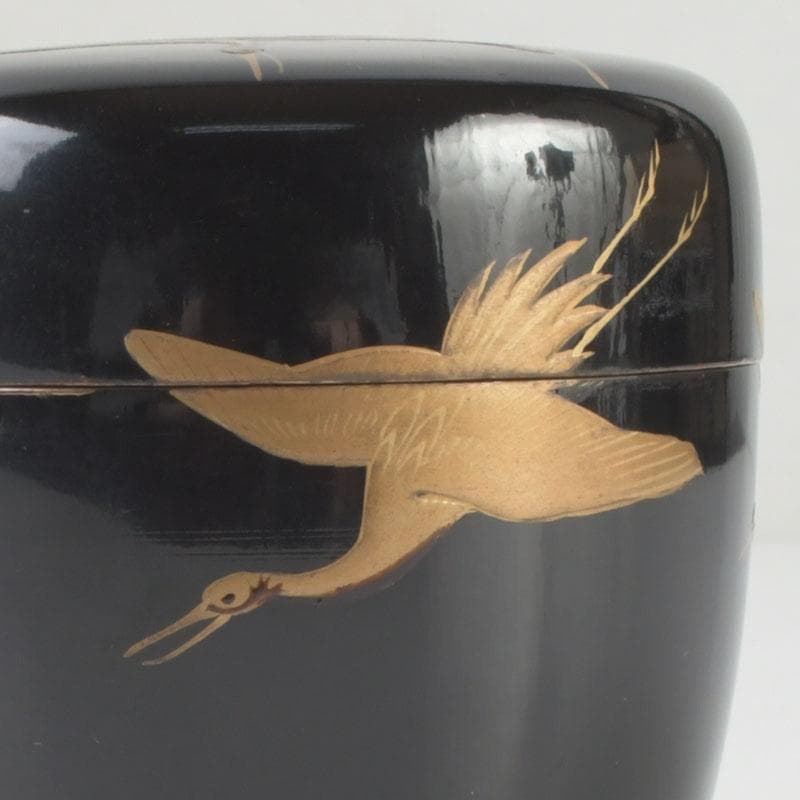 茶道具 黒漆 鳥蒔絵 棗 銘「千歳」 裏千家十一代玄々斎極め箱 V 9787