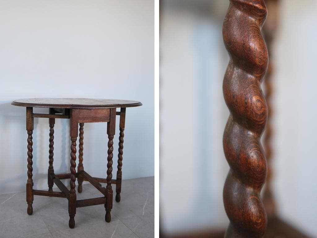 英国アンティーク木製ゲートレッグテーブル/ダイニング机バタフライ(91-120)