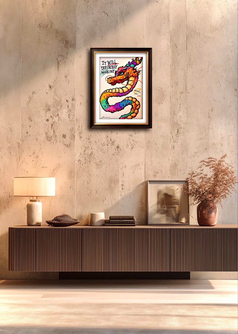 釣*主様 「 未来を切り開く虹龍 」｜絵画 原画 抽象画 絵 動物画 ドローイン