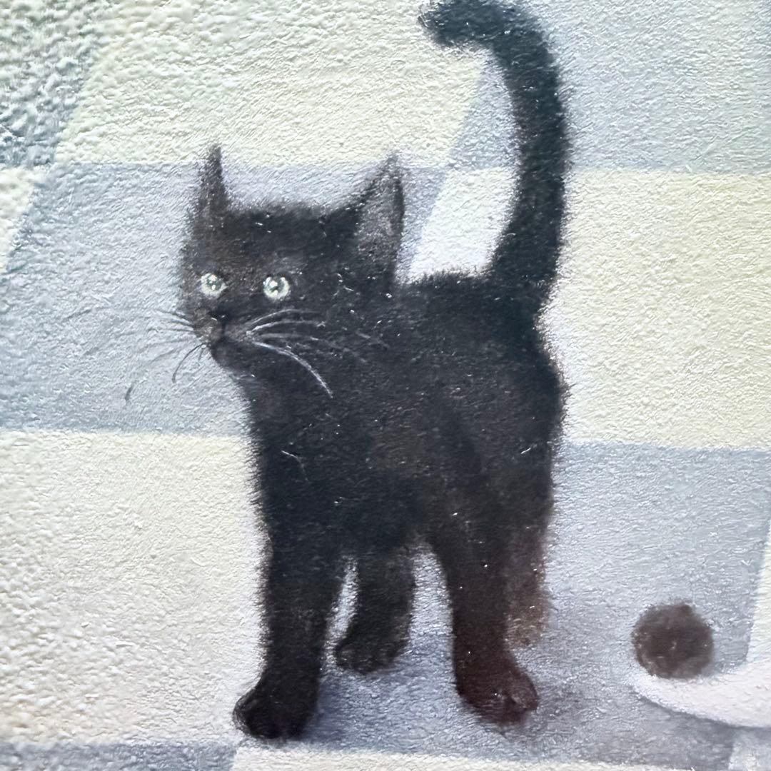 新春特別価格 ‼️くろねこ‼️川内令子『ピエロと黒猫』油彩画99年作真筆署名有