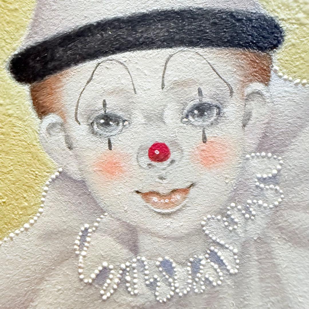 新春特別価格 ‼️くろねこ‼️川内令子『ピエロと黒猫』油彩画99年作真筆署名有