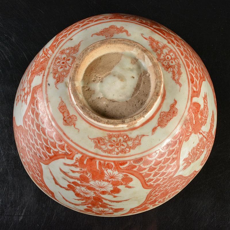 九谷焼 古九谷 宮本窯 赤絵 花文鉢 時代箱 C R6538B