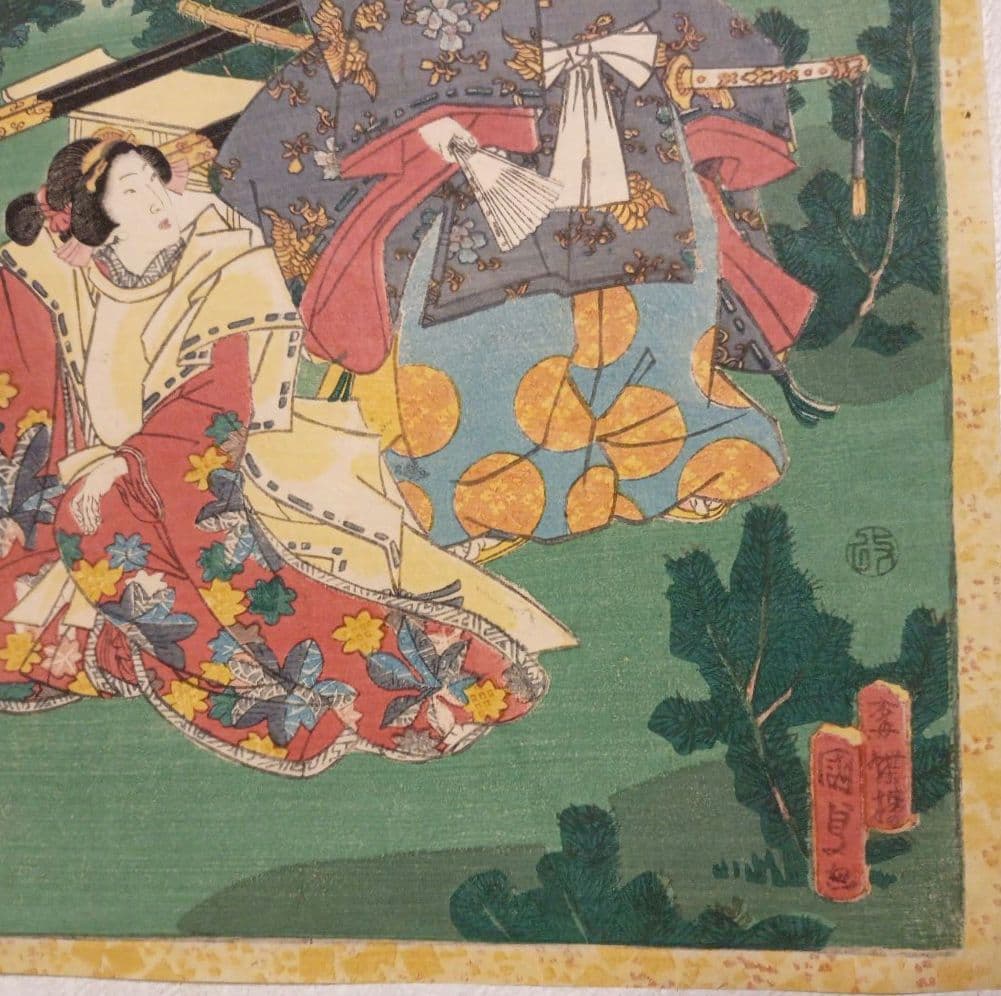 浮世絵版画、紫式部源氏かるた29番行幸、二代歌川国貞画、安政4年