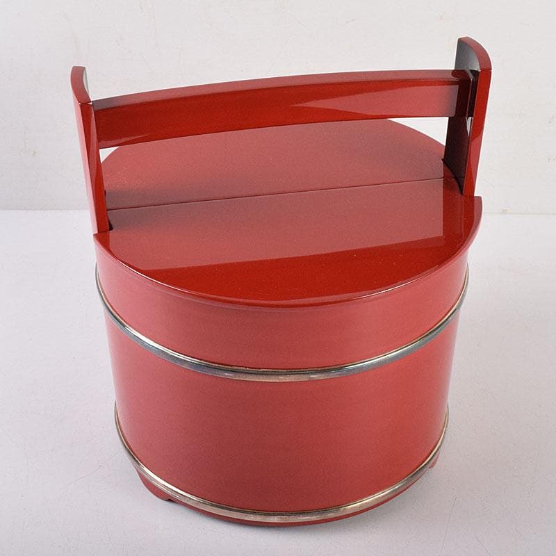 輪島塗　浜木松峰　朱塗銀タガ　手桶水指　堀内宗完(兼中斎)極め箱　VR8538H