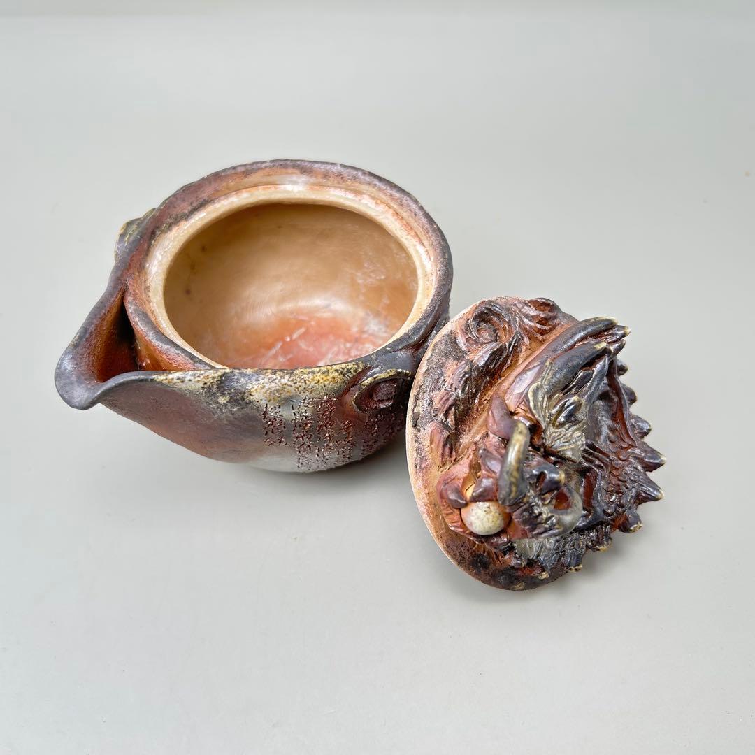 石田安弘 備前焼龍宝瓶 般若心经 人気作者 急須 共箱 共布 茶注