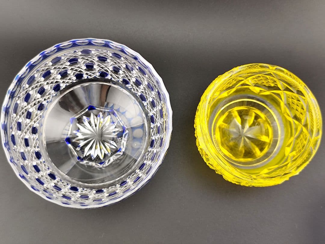 超希少品☆江戸切子 須田秀石 小鉢 瑠璃被 籠目紋（切子、江戸